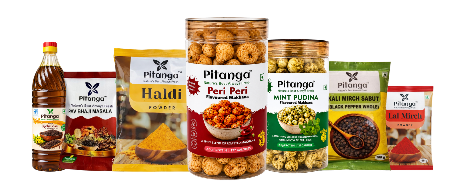 Pitanga Foods products including makhana, spices and mustard oil