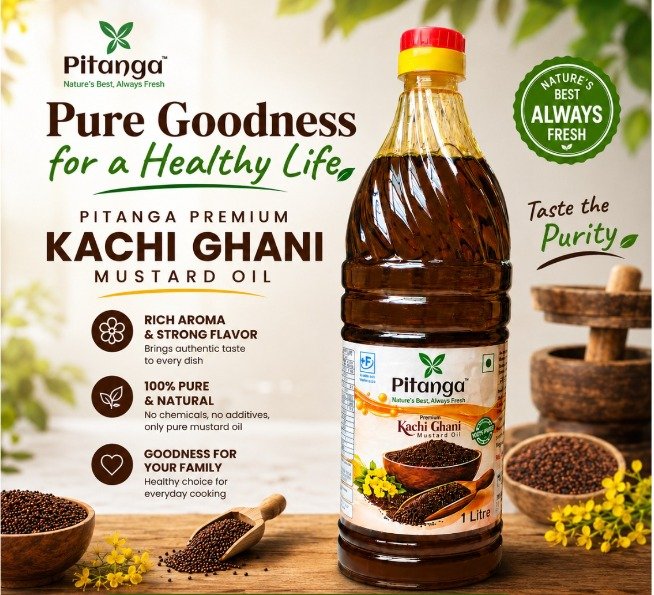 Pitanga Kachi Ghani mustard oil promotional banner